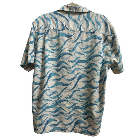 Tommy Bahama Mens Silk Blend Button Up Shirt Blue Wave Print Sz L Island Zone - Picture 9 of 9